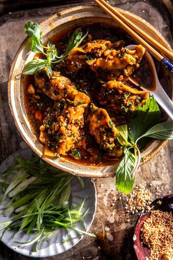 20 Minute Potstickers in Red Curry Garlic Broth | halfbakedharvest.com