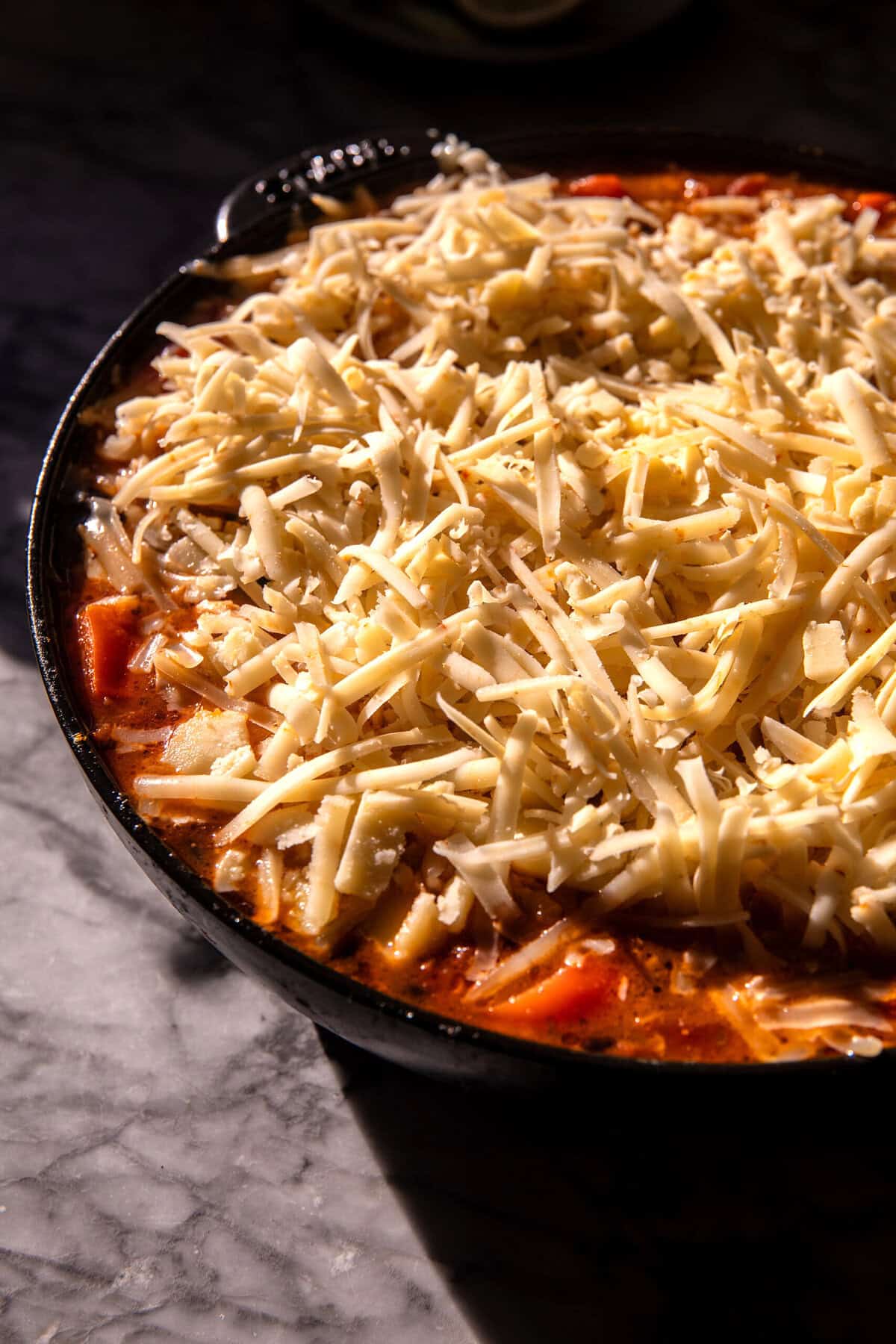 One Skillet Cheesy Salsa Chicken Rice Bake | halfbakedharvest.com