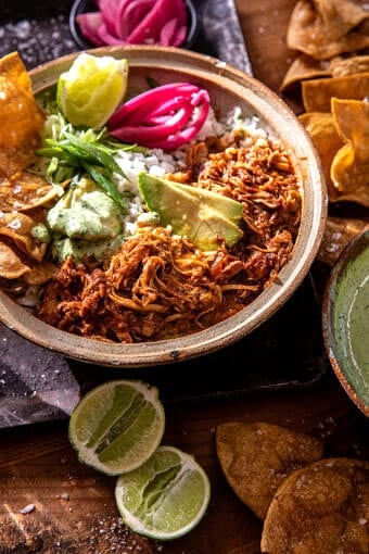 Crockpot Salsa Verde Chicken Tortilla Bowl | halfbakedharvest.com
