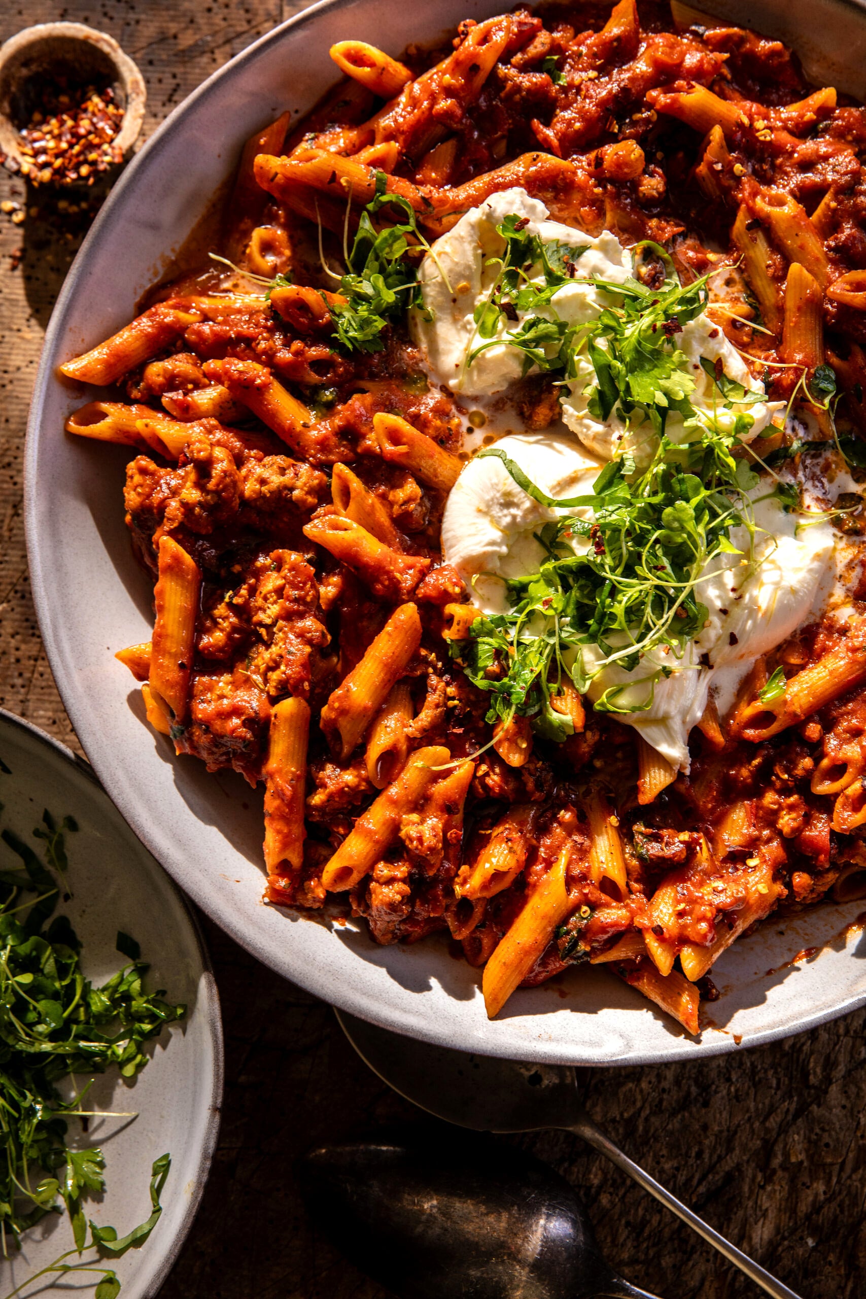 Easy One Pot Spicy Tomato Basil Pesto Pasta | halfbakedharvest.com
