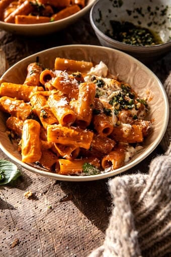 Garlic Butter Pasta alla Vodka with Melty Burrata | halfbakedharvest.com