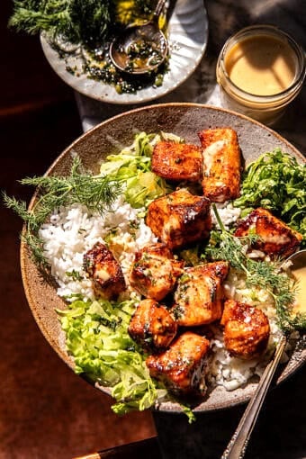 Spicy Honey Mustard Salmon Bowls halfbakedharvest.com