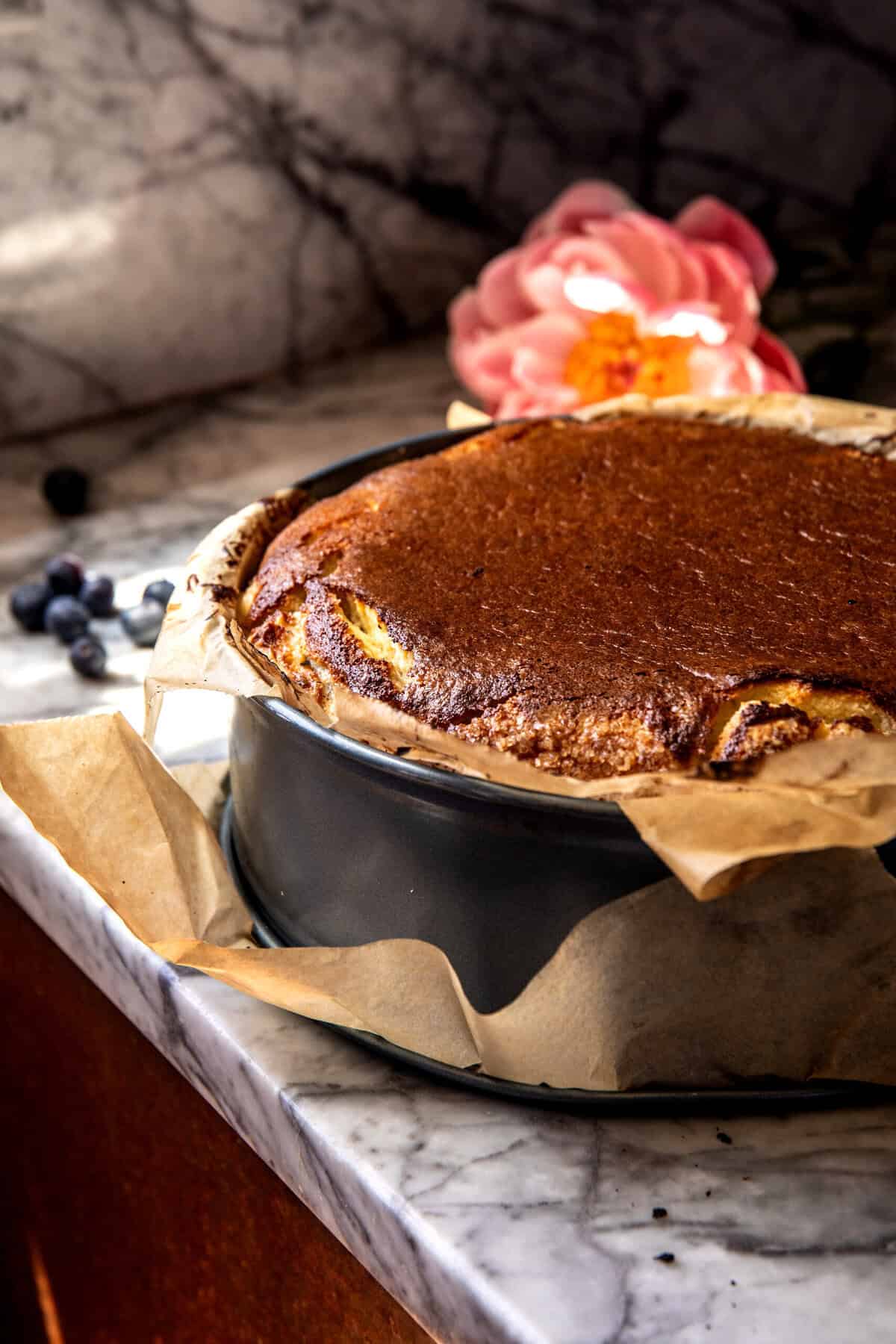 Custardy Burnt Basque Blueberry Cheesecake | halfbakedharvest.com