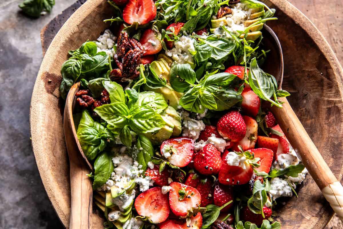 Strawberry Feta Salad with Candied Pecans | halfbakedharvest.com
