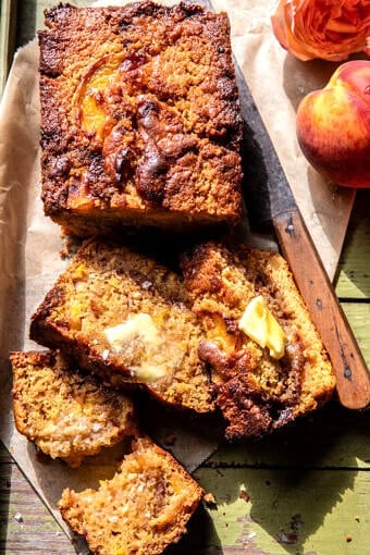 Cinnamon Crunch Peach Muffin Bread | halfbakedharvest.com
