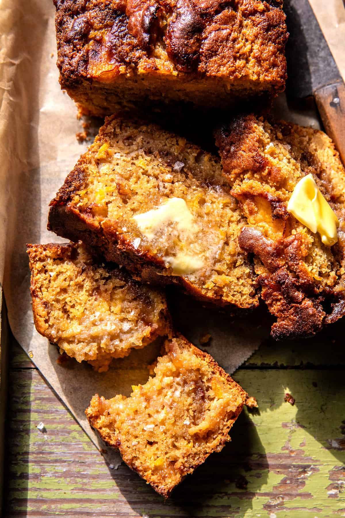 Cinnamon Crunch Peach Muffin Bread | halfbakedharvest.com