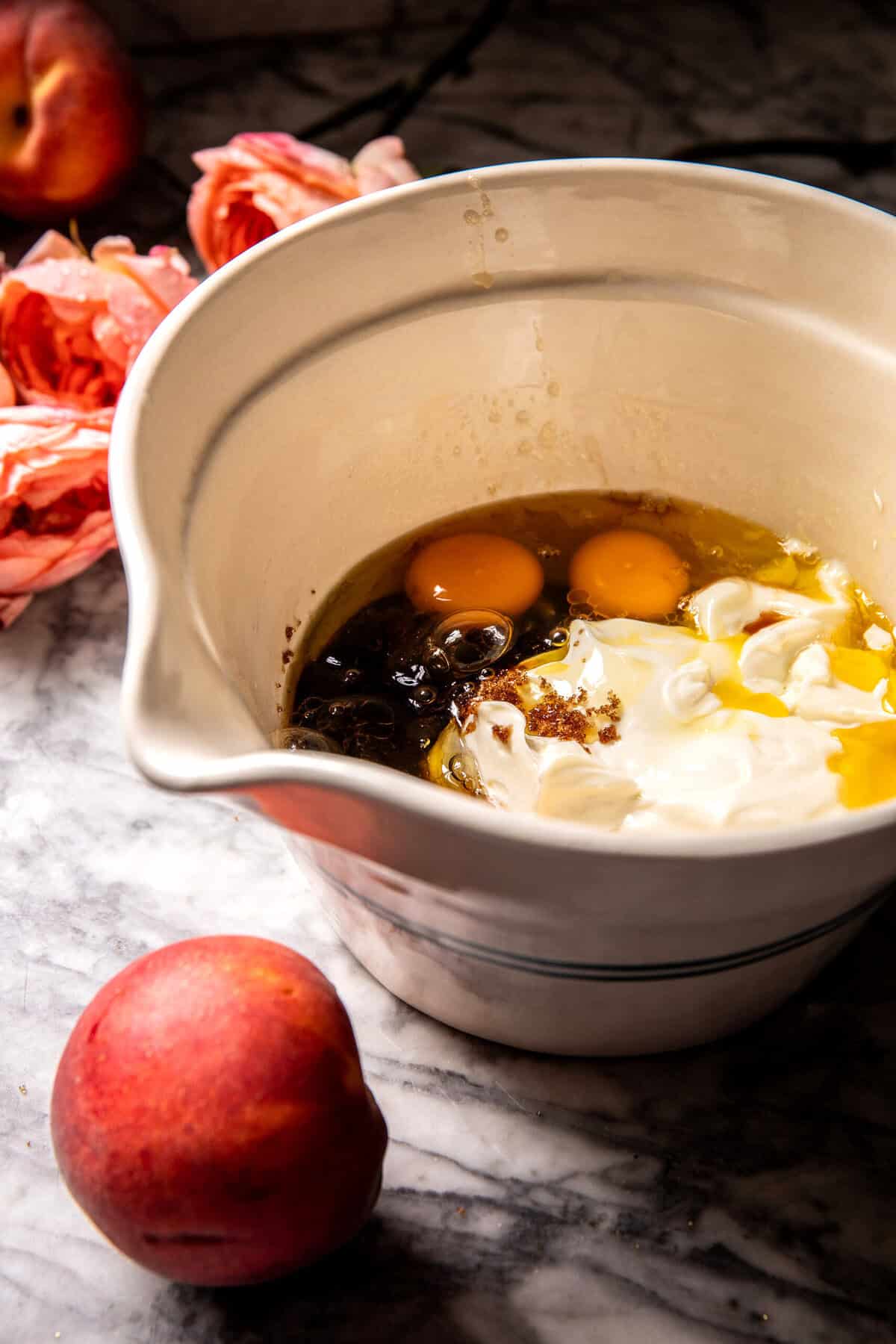 Cinnamon Crunch Peach Muffin Bread | halfbakedharvest.com