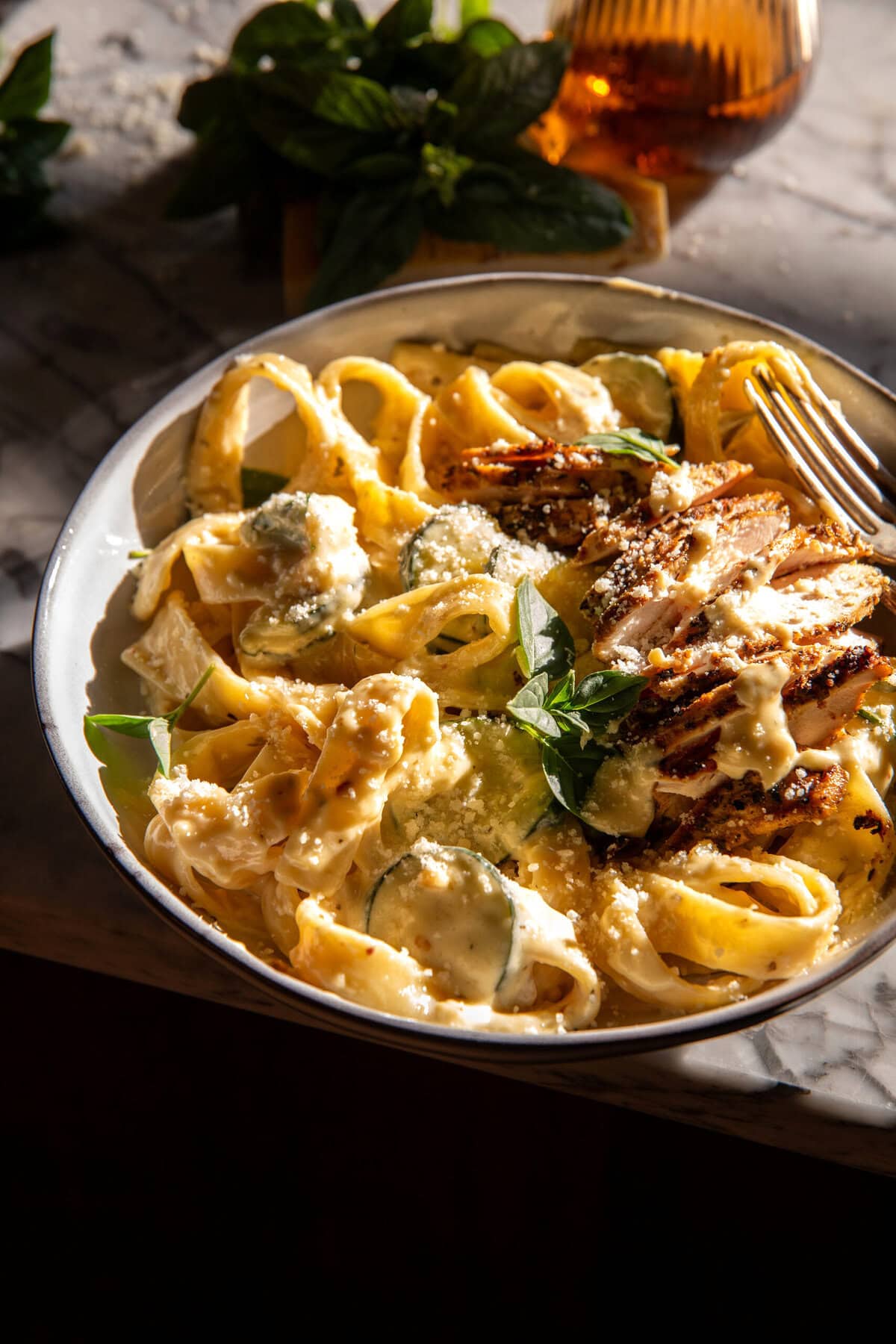 Simple Chicken Zucchini Alfredo Pasta | halfbakedharvest.com