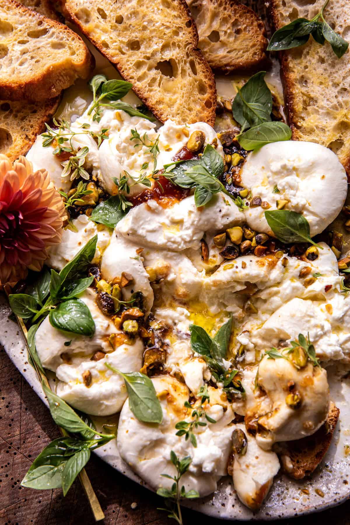Smashed Burrata with Jam and Pistachios | halfbakedharvest.com