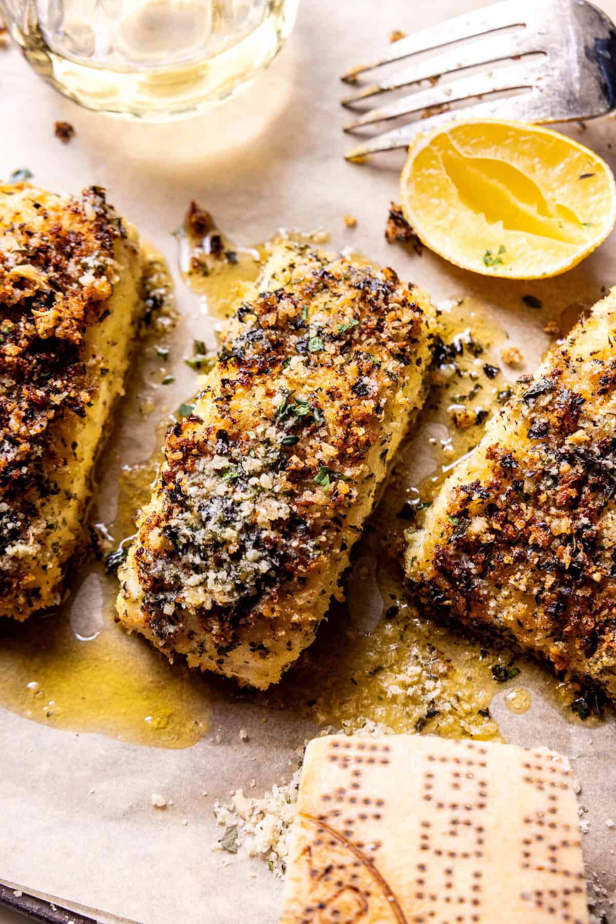 Parmesan Garlic Butter Crusted Halibut | halfbakedharvest.com