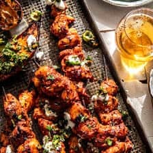 Sheet Pan Lemon Garlic Chicken with Sweet Potatoes and Feta Yogurt Sauce