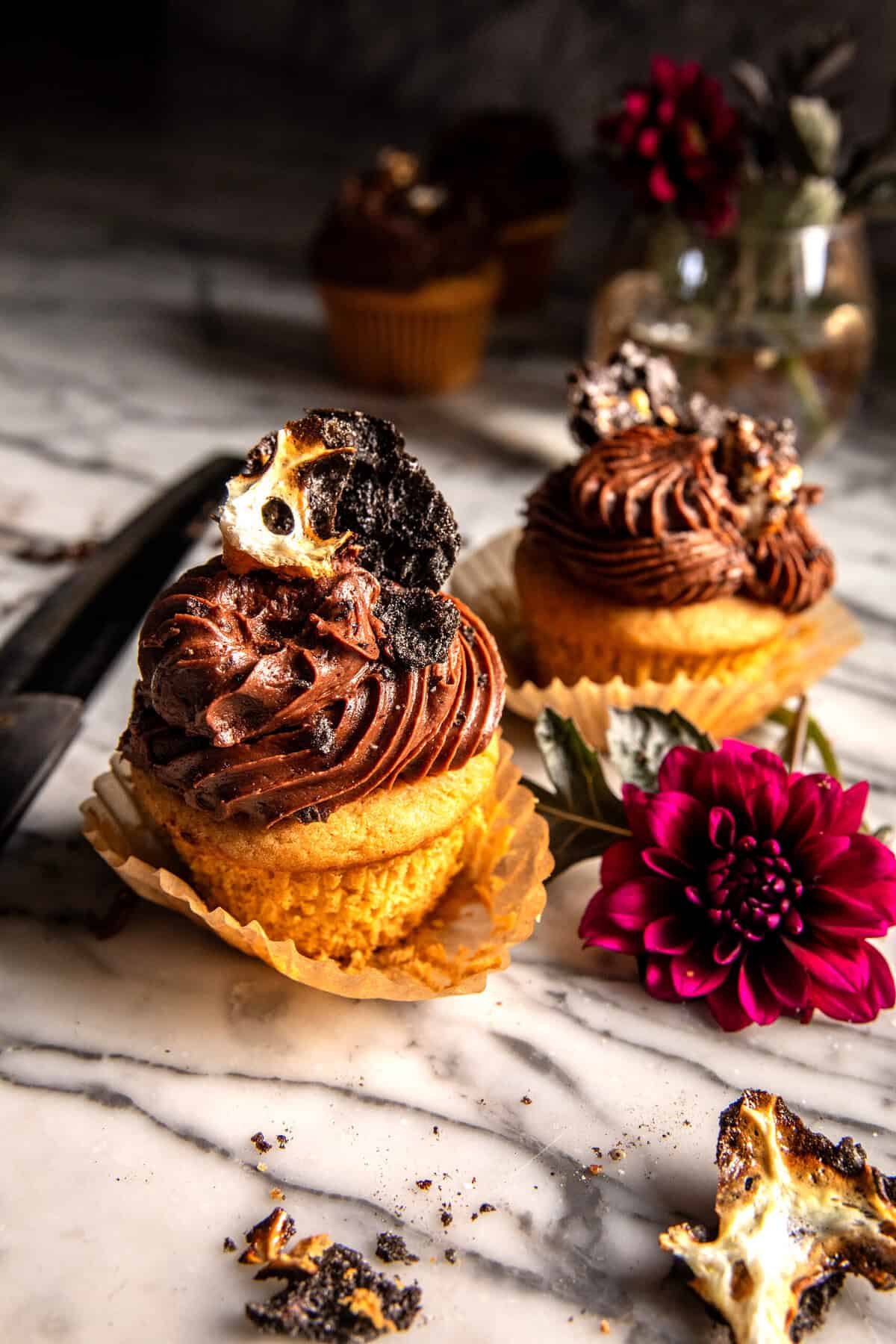 Vanilla Bean Cupcakes with Whipped Chocolate Marshmallow Frosting | halfbakedharvest.com