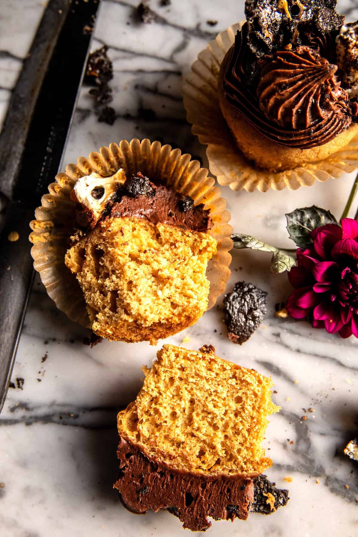 Vanilla Bean Cupcakes with Whipped Chocolate Marshmallow Frosting | halfbakedharvest.com