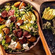 Steak and Crispy Potato Salad with Pickled Ranch | halfbakedharvest.com