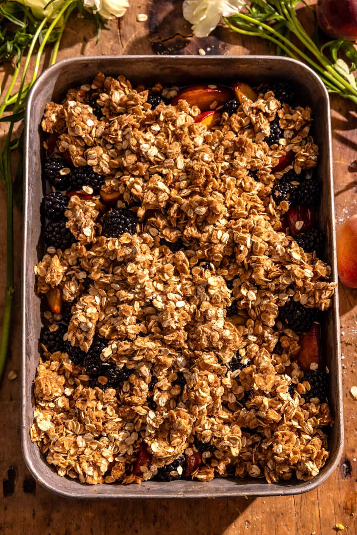 Brown Sugar Caramel Blackberry Peach Crisp with Double the Crumble | halfbakedharvest.com