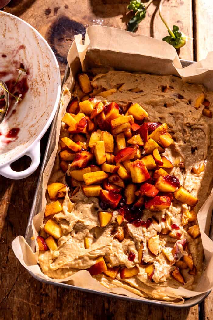 Peach Sheet Cake with Brown Butter Frosting | halfbakedharvest.com