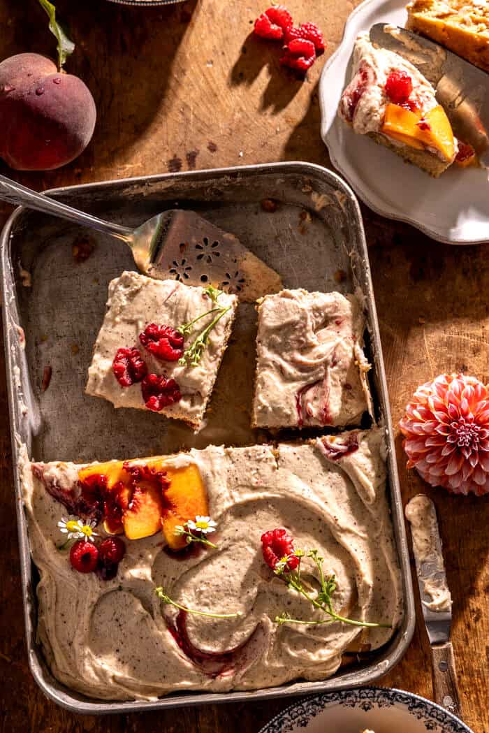 Peach Sheet Cake with Brown Butter Frosting | halfbakedharvest.com