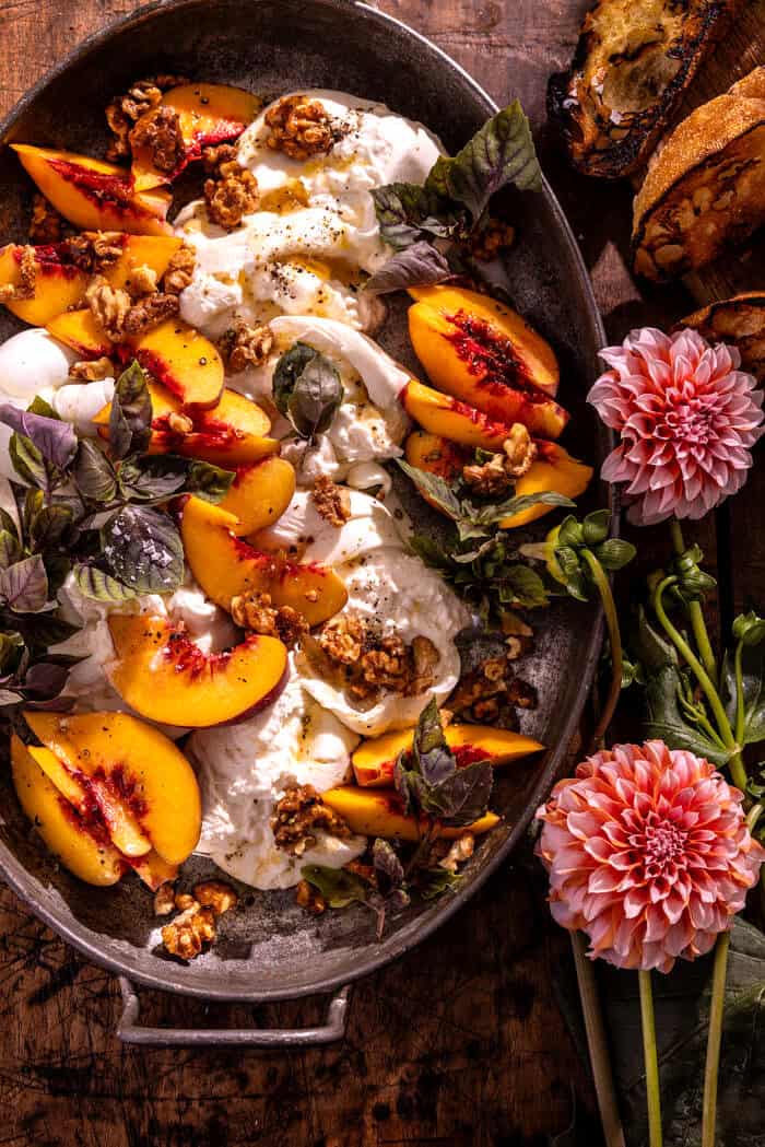 Smashed Burrata with Peaches | halfbakedharvest.com